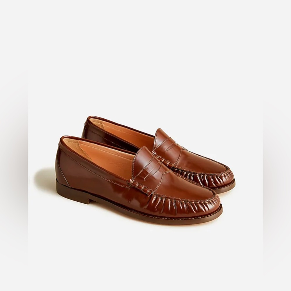 Rich Caramel Winona Penny Loafers in Spazzolato Leather in Size 6.5